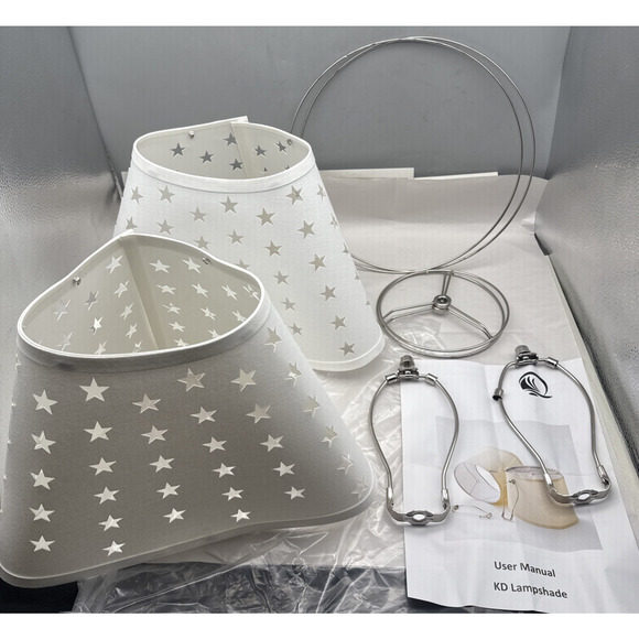 Lamp Shades 6.5" x 12" x 9", White Lamp Shade w/Cut-out Star 2-pieces READ - Picture 1 of 16